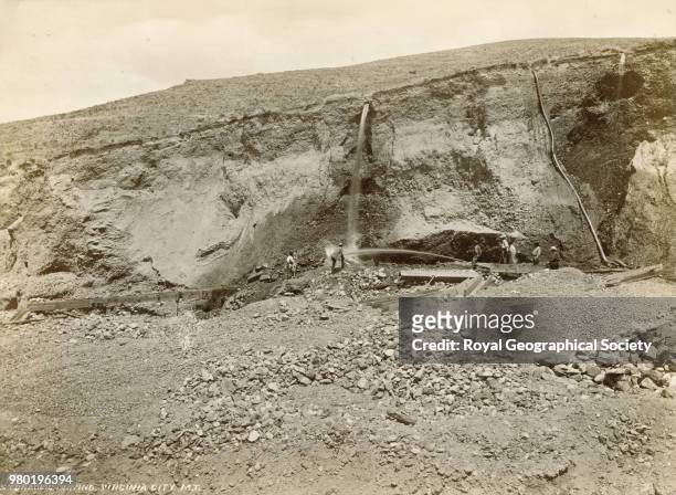 Hydraulic mining, Virginia City, Montana, Photographed by W. H. Jackson for Department of Interior U.S. Geological Survey of the Territories United...