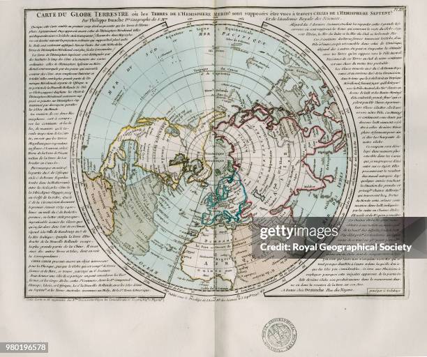 Map of the globe centred on the north pole and superimposed on the south pole, From 'Cartes et Tables de la Géographie Physique ou Naturelle' by...