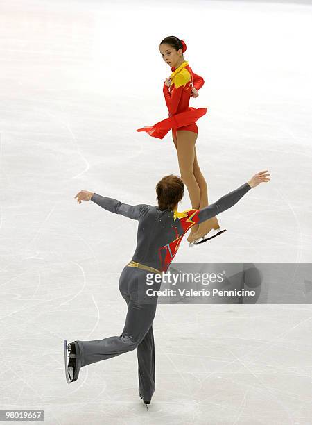 Vera Bazarova and Yuri Larionov of Russia compete in the Pairs Free Skating during the 2010 ISU World Figure Skating Championships on March 24, 2010...