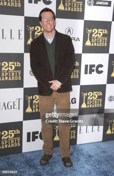 Actor Ed Helms arrives at the 25th Film Independent Spirit Awards held at Nokia Theatre L.A. Live on March 5, 2010 in Los Angeles, California.