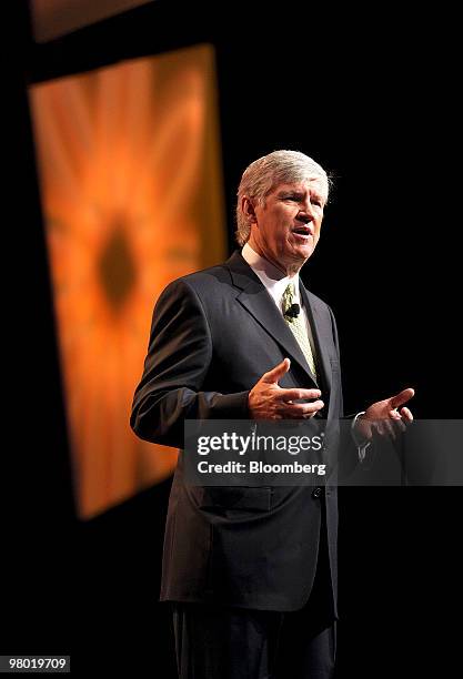 John Stanton, chairman of Trilogy International Partners LLC, speaks at the CTIA Wireless conference in Las Vegas, Nevada, U.S., on Wednesday, March...