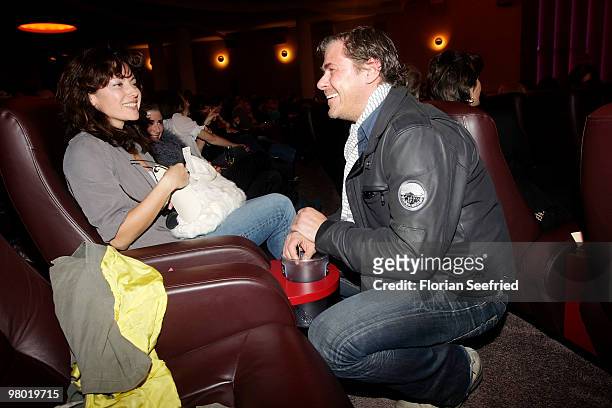 Actress Carolina Vera Squella and actor Sven Martinek attend the premiere of 'Haltet Die Welt an' at cinema Astor Film Lounge on March 24, 2010 in...