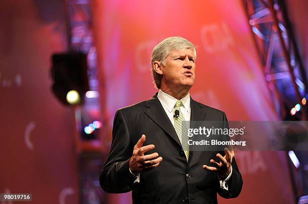 John Stanton, chairman of Trilogy International Partners LLC, speaks at the CTIA Wireless conference in Las Vegas, Nevada, U.S., on Wednesday, March...