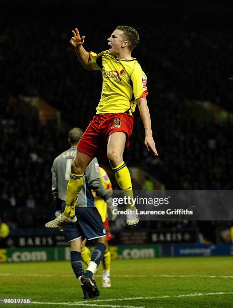 Tom Cleverley of Watford celebrates scoring the equalising goal during the Coca-Cola Championship match between Sheffield Wednesday and Watford at...