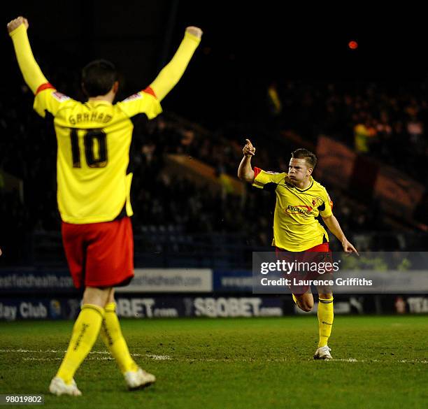 Tom Cleverley of Watford celebrates scoring the equalising goal during the Coca-Cola Championship match between Sheffield Wednesday and Watford at...