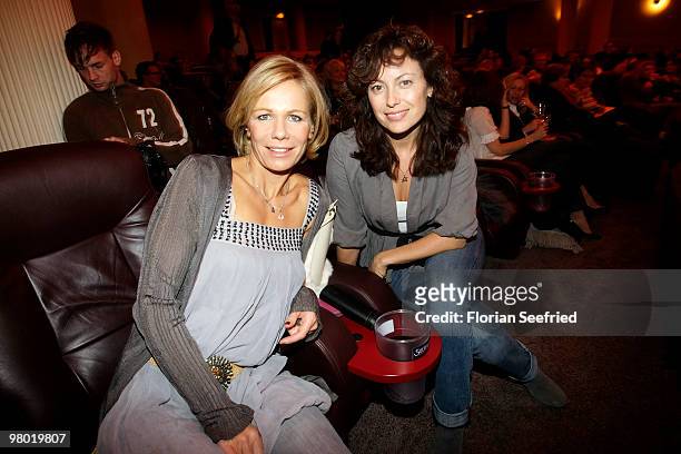 Actress Claudine Wilde and actress Carolina Vera Squella attend the premiere of 'Haltet Die Welt an' at cinema Astor Film Lounge on March 24, 2010 in...