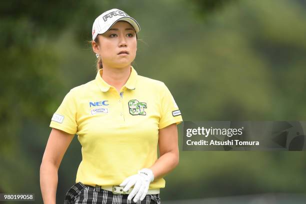 Erina Hara of Japan looks on during the first round of the Earth Mondahmin Cup at the Camellia Hills Country Club on June 21, 2018 in Sodegaura,...