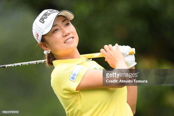 Erina Hara of Japan hits her tee shot on the 3rd hole during the first round of the Earth Mondahmin Cup at the Camellia Hills Country Club on June...