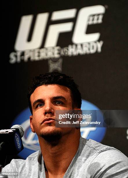 Frank Mir of Las Vegas, Nevada speaks at a press conference for UFC 111 at Radio City Music Hall on March 24, 2010 in New York City. Mir will face...