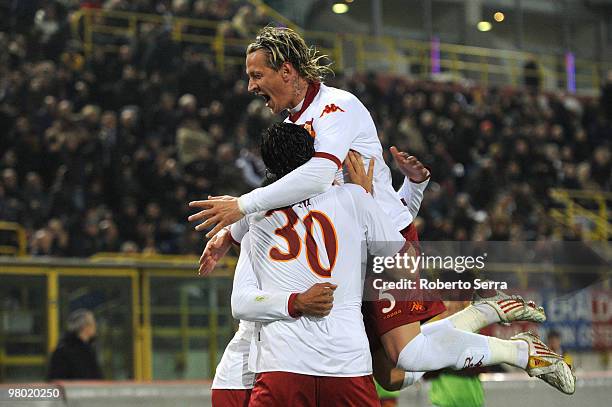 Julio cesar Baptista of Roma celebrate during the Serie A match between Bologna FC and AS Roma at Stadio Renato Dall'Ara on March 24, 2010 in...