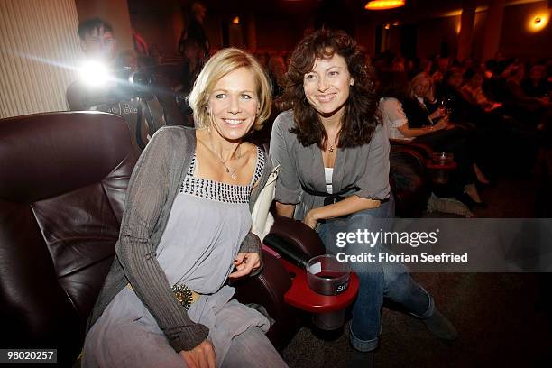 Actress Claudine Wilde and actress Carolina Vera Squella attend the premiere of 'Haltet Die Welt an' at cinema Astor Film Lounge on March 24, 2010 in...