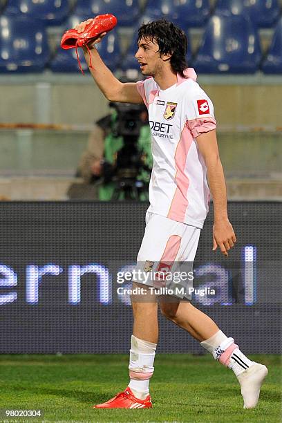 Javier Pastore celebrates his goal during the Serie A match between Genoa CFC and US Citta di Palermo at Stadio Luigi Ferraris on March 24, 2010 in...