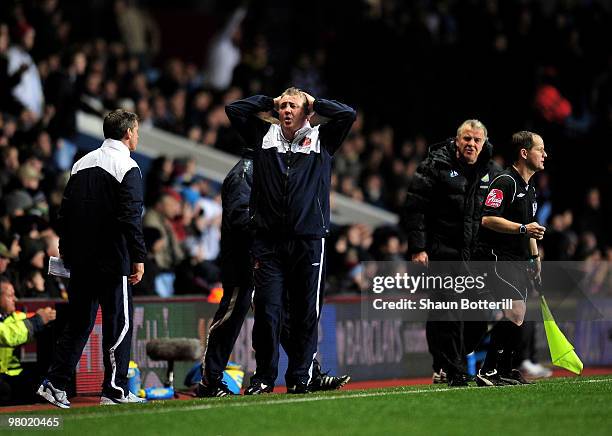 Steve Bruce the Sunderland manager shows his anguish during the Barclays Premiership League match between Aston Villa and Sunderland at Villa Park on...