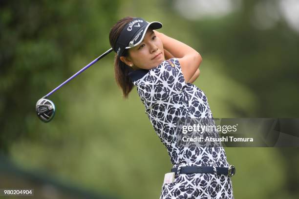 Hikari Fujita of Japan hits her tee shot on the 3rd hole during the first round of the Earth Mondahmin Cup at the Camellia Hills Country Club on June...