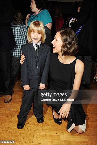Oscar Steer and Maggie Gyllenhaal arrive at the 'Nanny McPhee And The Big Bang' world film premiere at the Odeon West End on March 24, 2010 in...