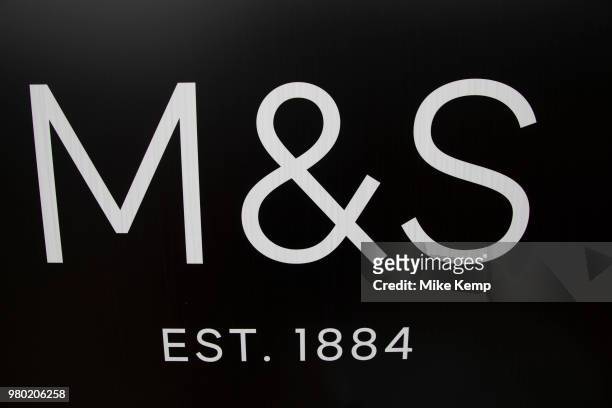 Sign for department store and supermarket chain Marks and Spencer in Birmingham, United Kingdom. Marks & Spencer Group plc, also known as M&S, is a...