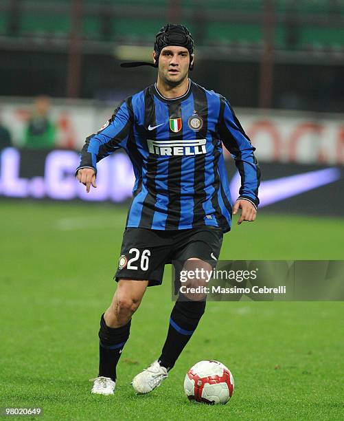 Cristian Chivu of FC Internazionale Milano in action during the Serie A match between FC Internazionale Milano and AS Livorno Calcio at Stadio...