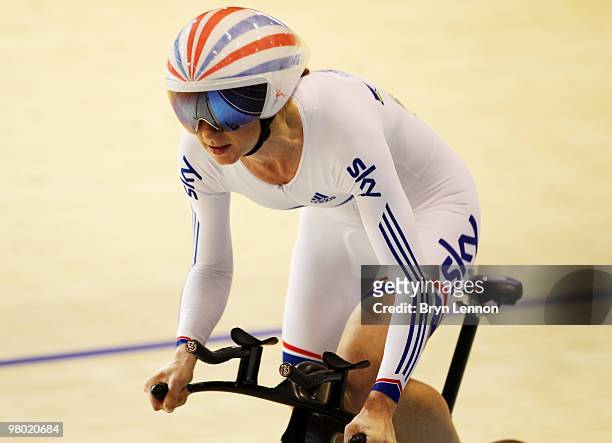Wendy Houvenaghel of Great Britain rides to a silver medal in the Women's Individual pursuit for the UCI Track Cycling World Championships at the...