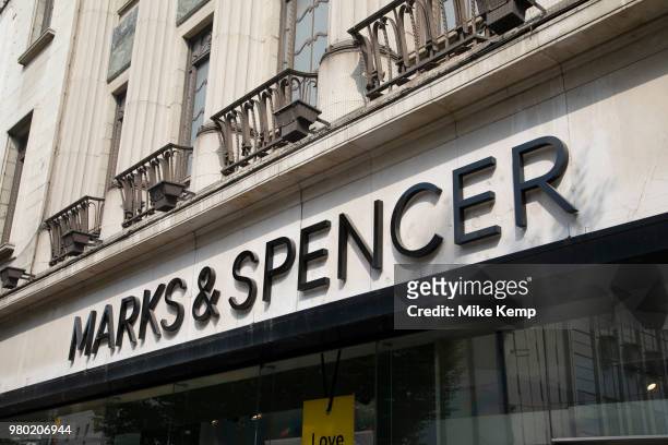 Sign for department store and supermarket chain Marks and Spencer in Birmingham, United Kingdom. Marks & Spencer Group plc, also known as M&S, is a...