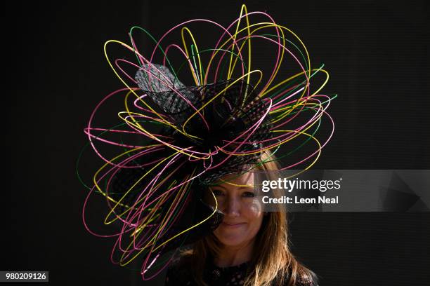 Racegoer Sally Tringham poses for photographs during Royal Ascot Day 3 at Ascot Racecourse on June 21, 2018 in Ascot, United Kingdom. Royal Ascot is...