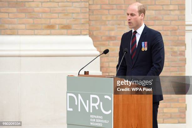 Prince William, Duke of Cambridge speaks during the official handover to the nation of the newly built Defence and National Rehabilitation Centre at...