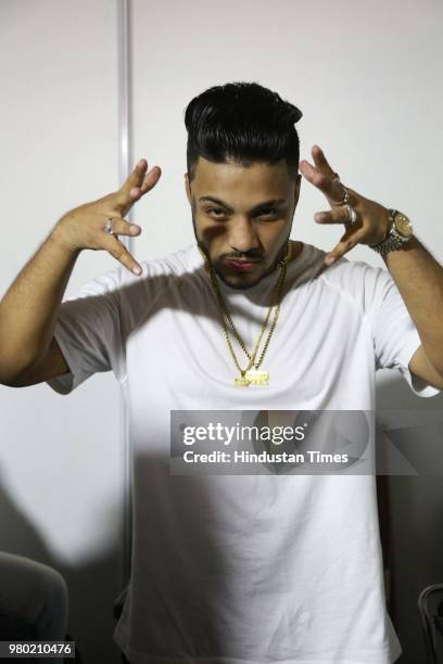 Indian rapper and singer Raftaar poses during the Hindustan Times Palate Fest 2017 at Nehru Park on November 19, 2017 in New Delhi, India.