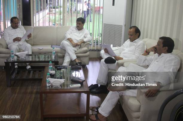 Congress opposition leaders meet before the Monsoon Session meeting at Radhakrishna Vikhe Patil’s bungalow, in presence of Ashok Chavan, Vikhe Patil,...