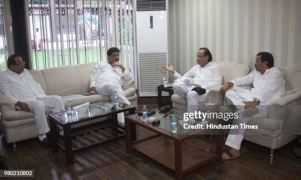 Congress opposition leaders meet before the Monsoon Session meeting at Radhakrishna Vikhe Patil’s bungalow, in presence of Ashok Chavan, Vikhe Patil,...