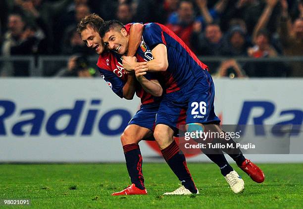 Salvatore Bocchetti of Genoa celebrates his goal with team mate Domenico Criscito during the Serie A match between Genoa CFC and US Citta di Palermo...