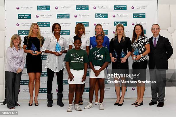 Sony Ericsson WTA Tour CEO Stacey Allaster, Elena Dementieva, Venus Williams, Serena Williams, Yanina Wickmayer, Kim Clijsters, Liezel Huber and Aldo...
