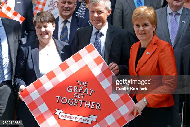 Scotland's First Minister Nicola Sturgeon , Conservative leader Ruth Davidson , and Liberal Democrat leader Willie Rennie together with other party...