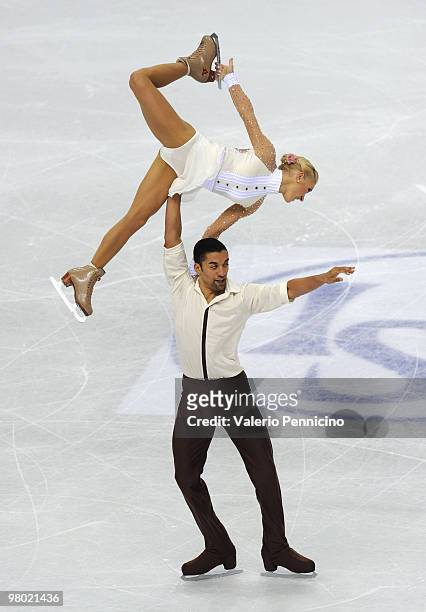 The Silver medalist Aliona Savchenko and Robin Szolkowy of Germany compete during the Pairs Free Skating at the 2010 ISU World Figure Skating...