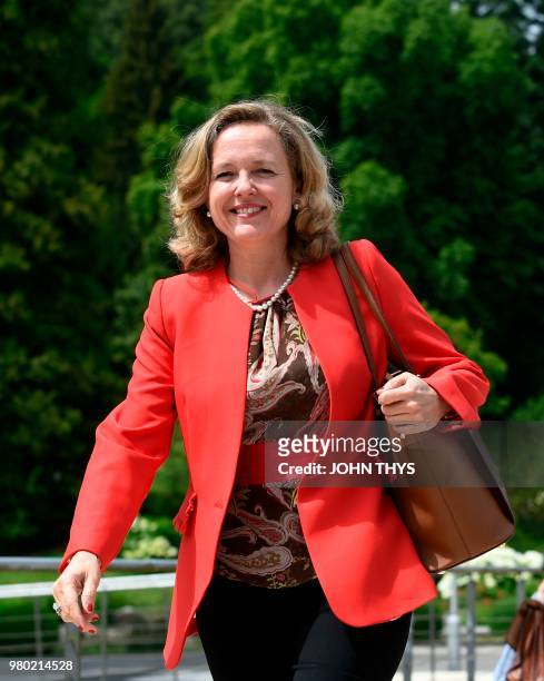 Budget manager and Spain's Economy Minister Nadia Calvino arrives for a Eurogroup meeting at Senningen Castle in Luxembourg on June 21, 2018. - The...