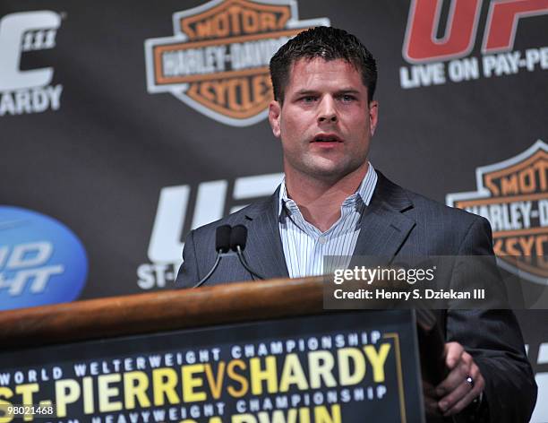 Fighter Brian Stann attends the UFC 111 pre-fight press conference at Radio City Music Hall on March 24, 2010 in New York City.