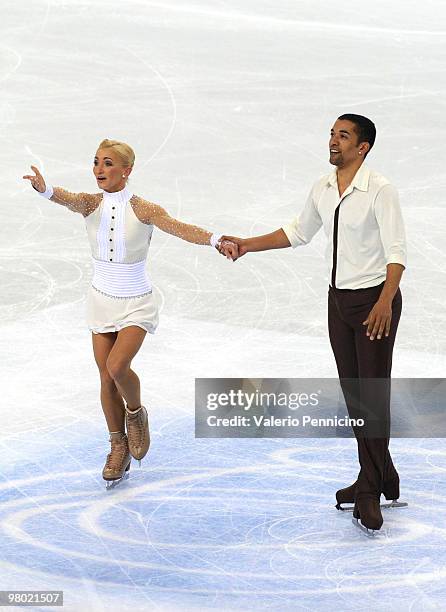 The Silver medalist Aliona Savchenko and Robin Szolkowy of Germany compete during the Pairs Free Skating at the 2010 ISU World Figure Skating...