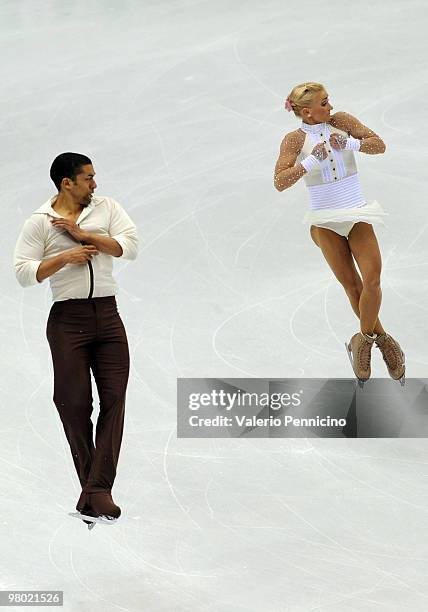 The Silver medalist Aliona Savchenko and Robin Szolkowy of Germany compete during the Pairs Free Skating at the 2010 ISU World Figure Skating...