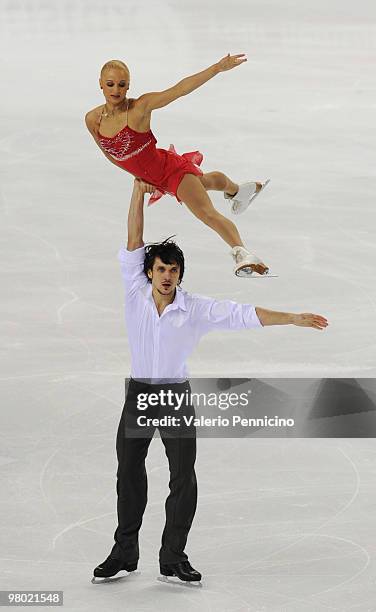 Maria Mukhortova and Maxim Trankov of Russia compete during the Pairs Free Skating at the 2010 ISU World Figure Skating Championships on March 24,...