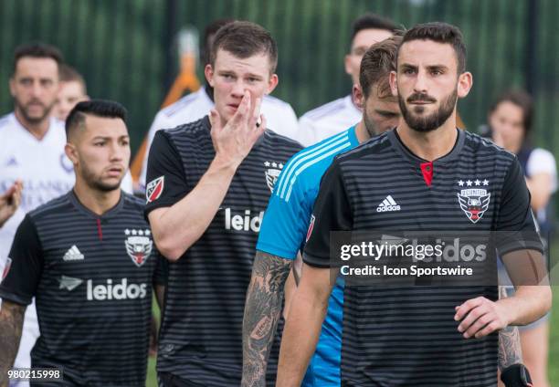 United defender Steve Birnbaum leads the team onto the field before a USOC round of sixteen match between D.C United and Orlando City SC on June 20...