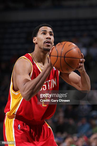 Garrett Temple of the Houston Rockets shoots a free throw during the game against the Milwaukee Bucks on February 17, 2010 at the Bradley Center in...