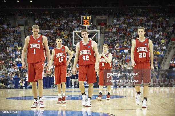 Playoffs: Cornell Jeff Foote , Geoff reeves , Mark Coury , Chris Wroblewski and Ryan Wittman walking up court during game vs Wisconsin. Jacksonville,...