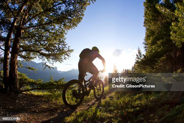 ciclista di mountain bike - canmore foto e immagini stock