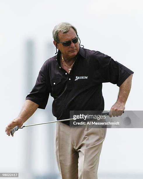 Fuzzy Zoeller competes in the first round of the Liberty Mutual Legends of Golf tournament, Friday, April 23, 2004 in Savannah, Georgia.