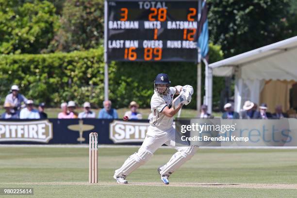 Sean Dickson of Kent in action on day two of the Specsavers County Championship: Division Two match between Kent and Warwickshire at The Nevill...