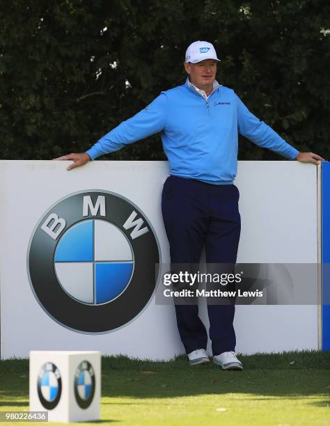 Ernie Els of South Africa looks on during day one of the BMW International Open at Golf Club Gut Larchenhof on June 21, 2018 in Cologne, Germany.