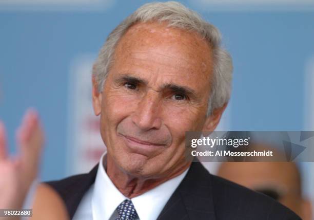 Pitcher Sandy Koufax watches 2004 Baseball Hall of Fame induction ceremonies July 25, 2004 in Cooperstown, New York.