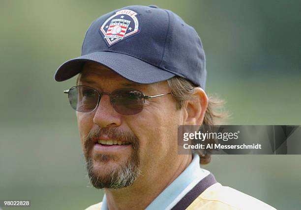 Carlton Fisk plays in golf tournament before 2004 Baseball Hall of Fame induction ceremonies July 25, 2004 in Cooperstown, New York.
