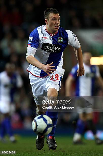 Phil Jones of Blackburn Rovers in action during the Barclays Premier League match between Blackburn Rovers and Birmingham City at Ewood Park on March...