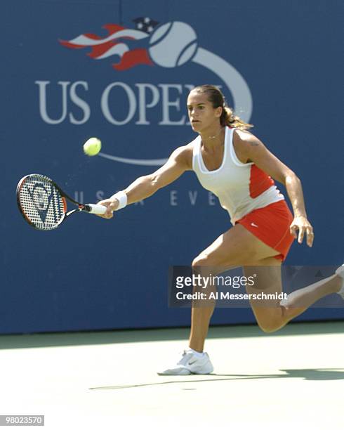 Amelie Mauresmo defeats Maria Vento-Kabchi in the third round of the women's singles September 3, 2004 at the 2004 US Open in New York.