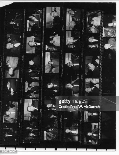 Contact sheet of attendees as they arrive at the Studio 54 nightclub for Roy Cohn's birthday party, New York, New York, February 22, 1979.