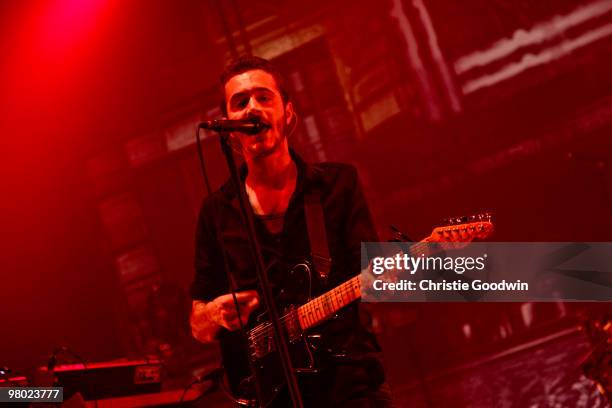 Tom Smith of Editors performs at the Brixton Academy on March 24, 2010 in London, England.